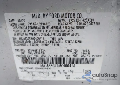 2021 Ford Ecosport Se из США, поврежденный, VIN MAJ6S3GL2MC400416
